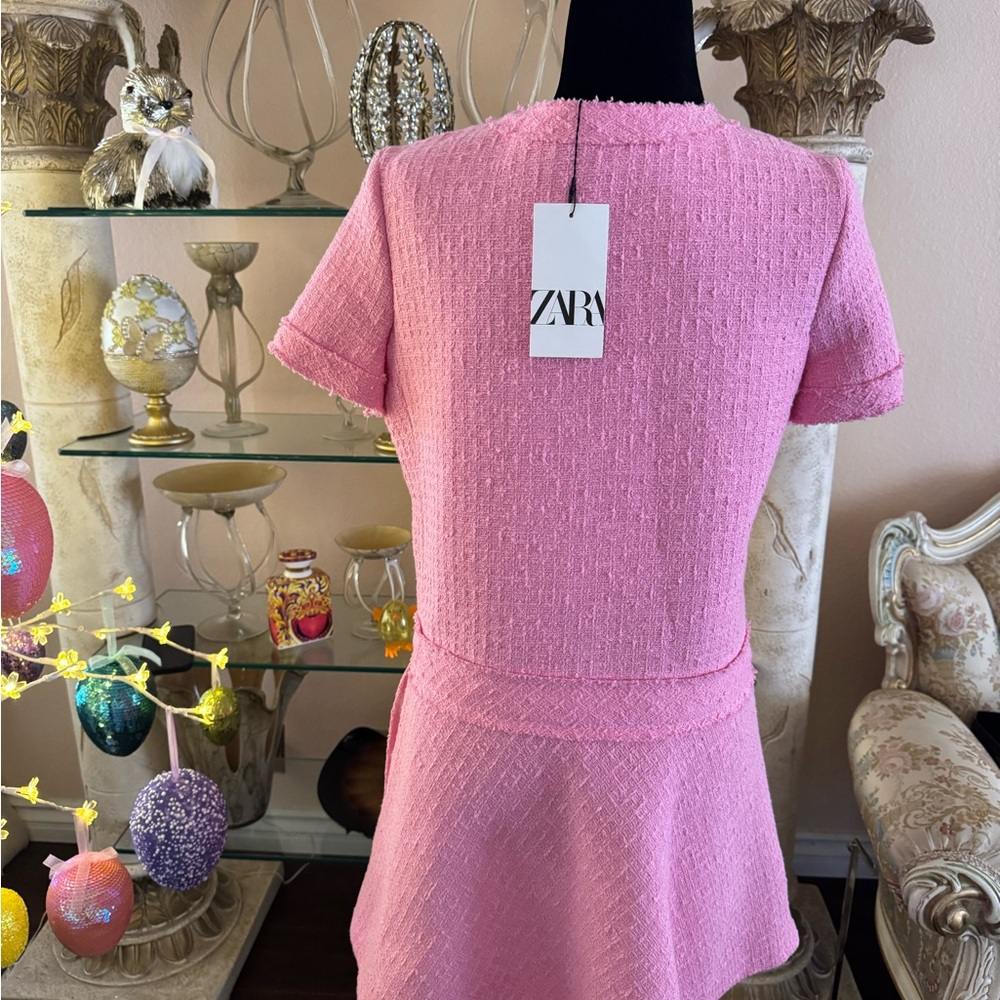 Zara Pink Tweed Dress New With Tags Size Medium - Picture 10 of 16